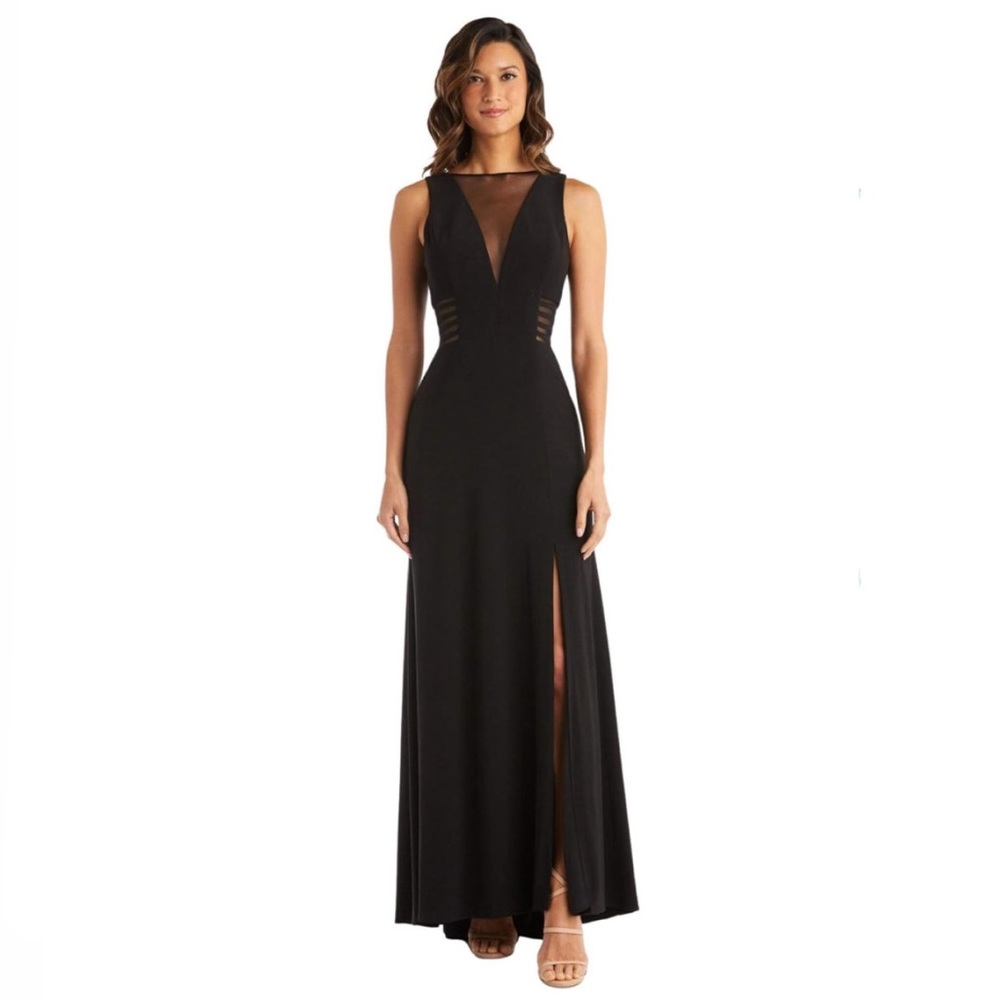 Like🆕 Black Evening Gown Dress Mesh Inset NW Nightway Illusion Floor Length